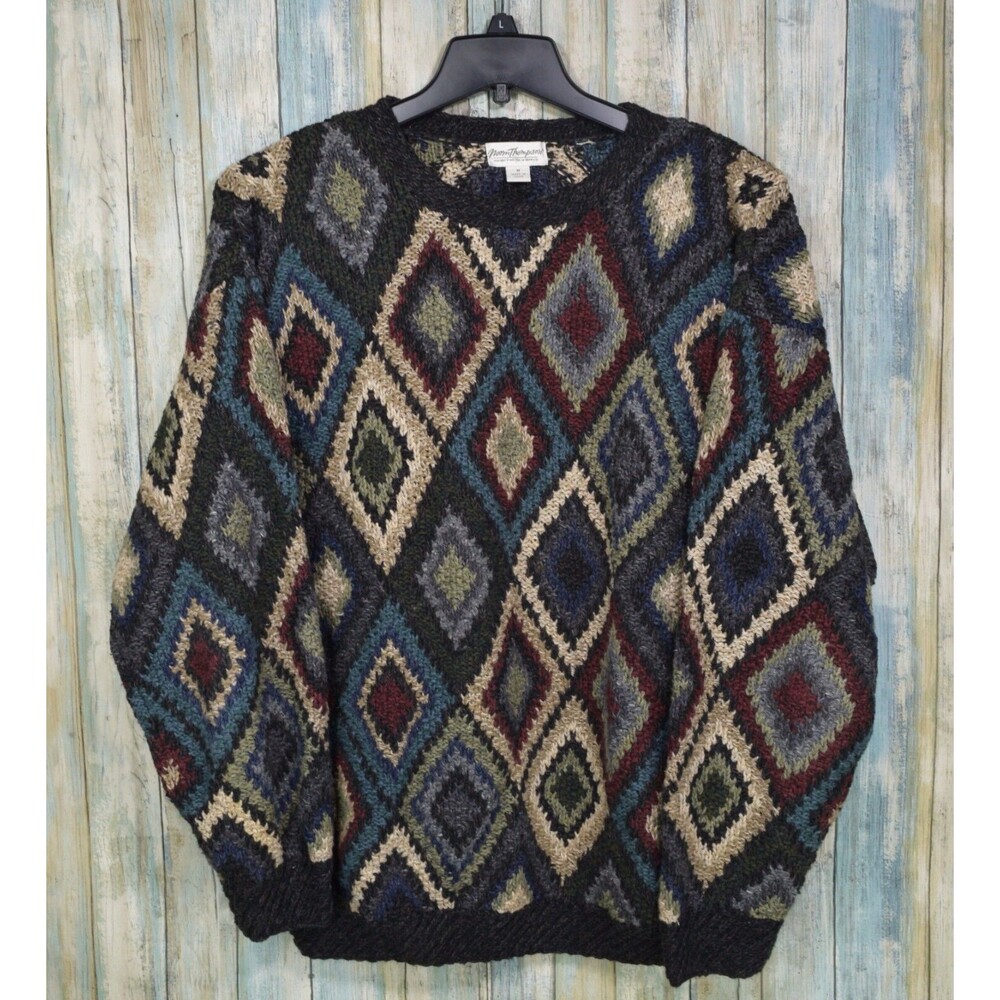 Vintage Norm Thompson Men's Size M Geometric Sweater Diamond Argyle Coogi Style